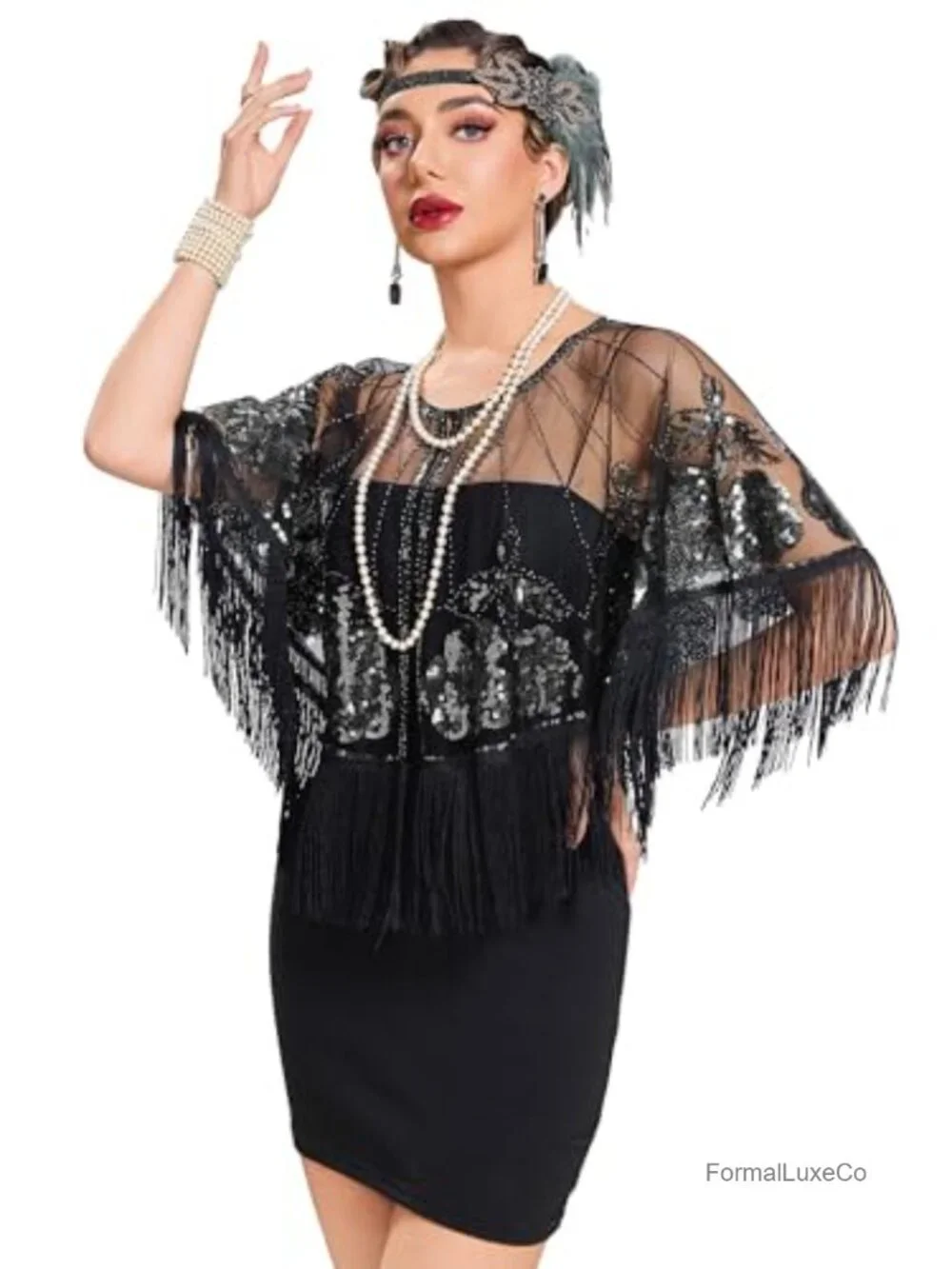 1920s Sequin Beaded Flapper Shawl Evening Wrap Party
